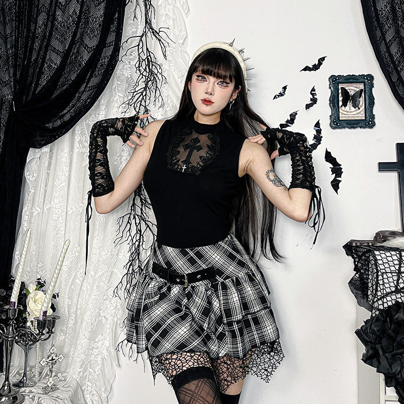 Gothic Checkered Mini Skirt Stylish Bodycon Design