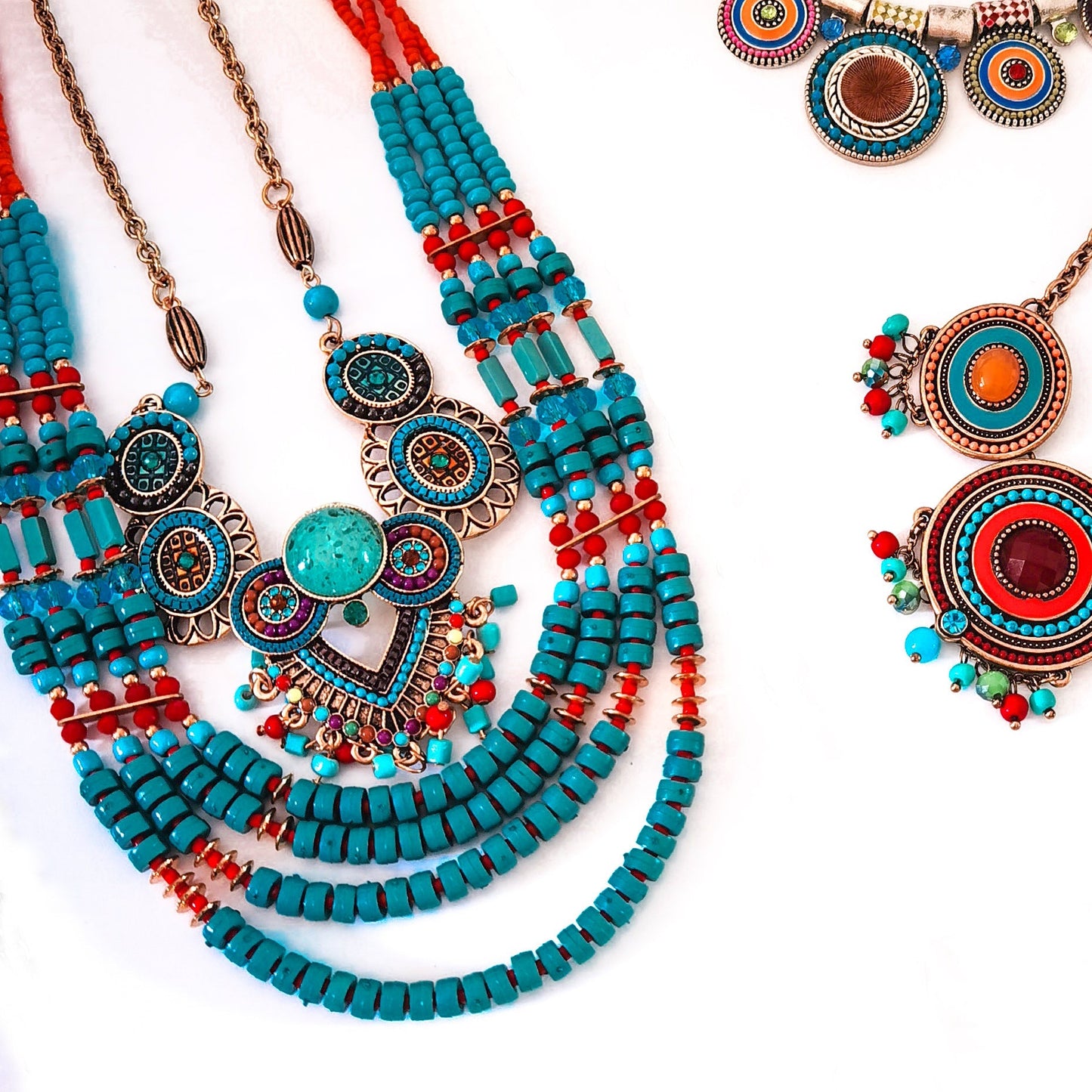 Ethnic Tibetan Hair Ornaments Tiara Headwear Bohemian Blue-Green Multilayer Beaded Pendant Headwear