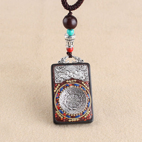 Vintage Nepal Thangka God Of Wealth Buddha Elephant God Ebony Pendant Necklace Exotic Sweater Chain