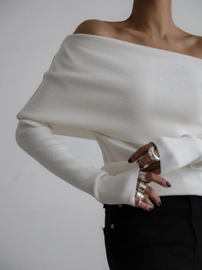 Elegant Off-Shoulder Knit Sweater Casual Top