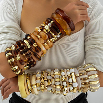 Exaggerated Acrylic Bead Bracelet Set Colorful Retro Jewelry
