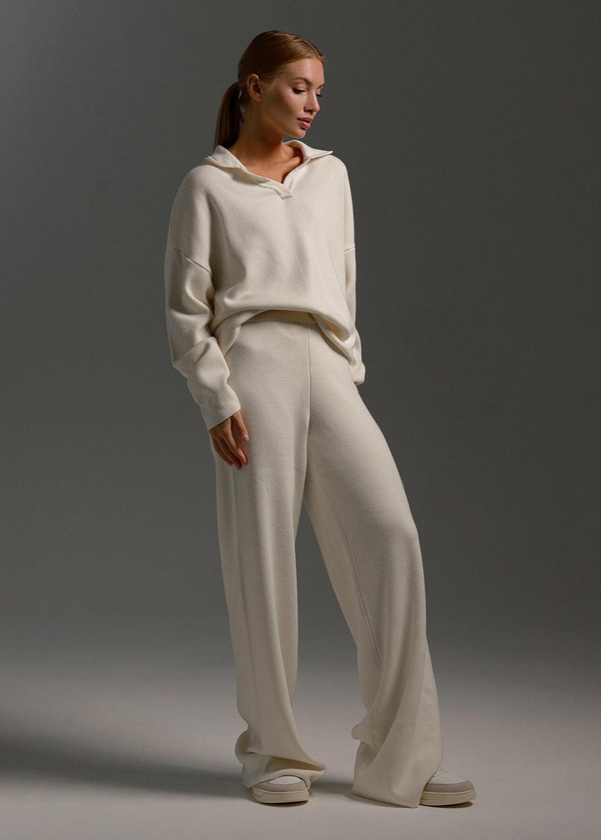 Relaxed Knit Lounge Set Soft Blue White