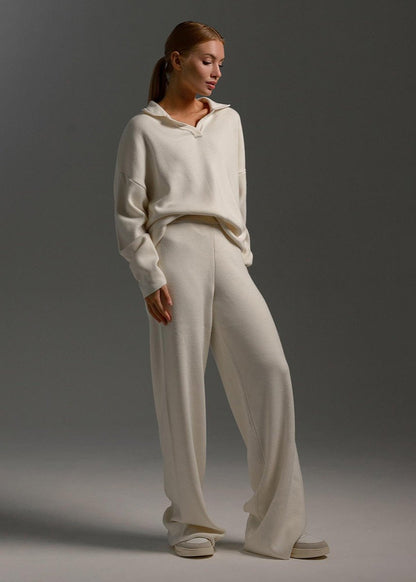Relaxed Knit Lounge Set Soft Blue White