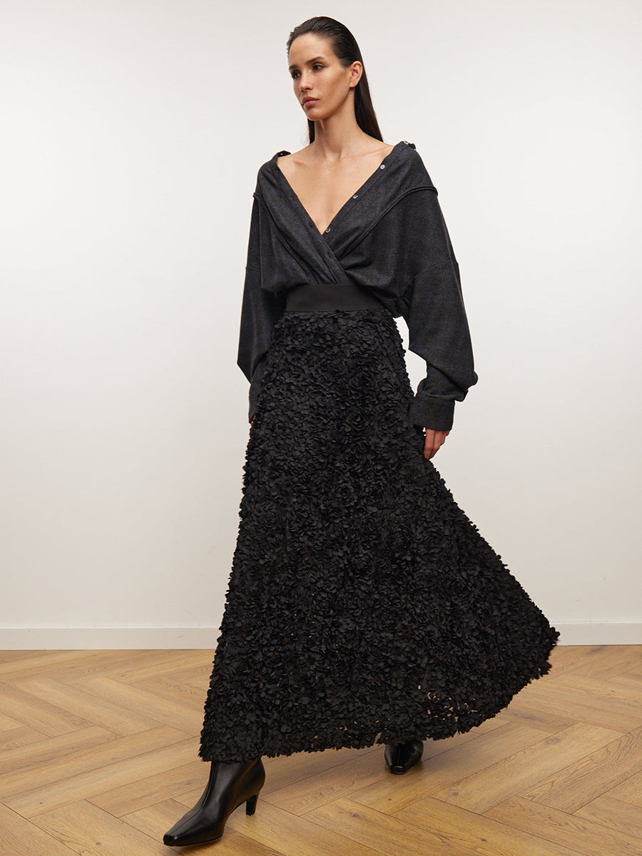 Elegant Petal Design Maxi Skirt for Evening Events