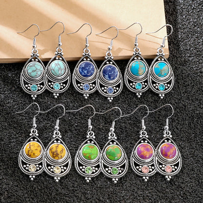 Trendy Ethnic Style Colorful Turquoise Drop Earrings