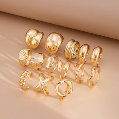 Geometric Metal Texture Water Drop Ring Set Trendy Women'S Rings