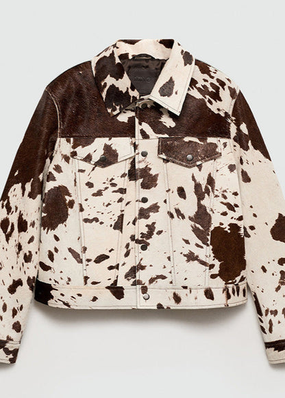 Cow Print Faux Fur Jacket With Denim Style