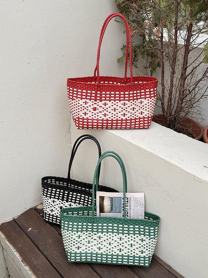 Woven Tote Beach Bag Casual PVC Shoulder Bag