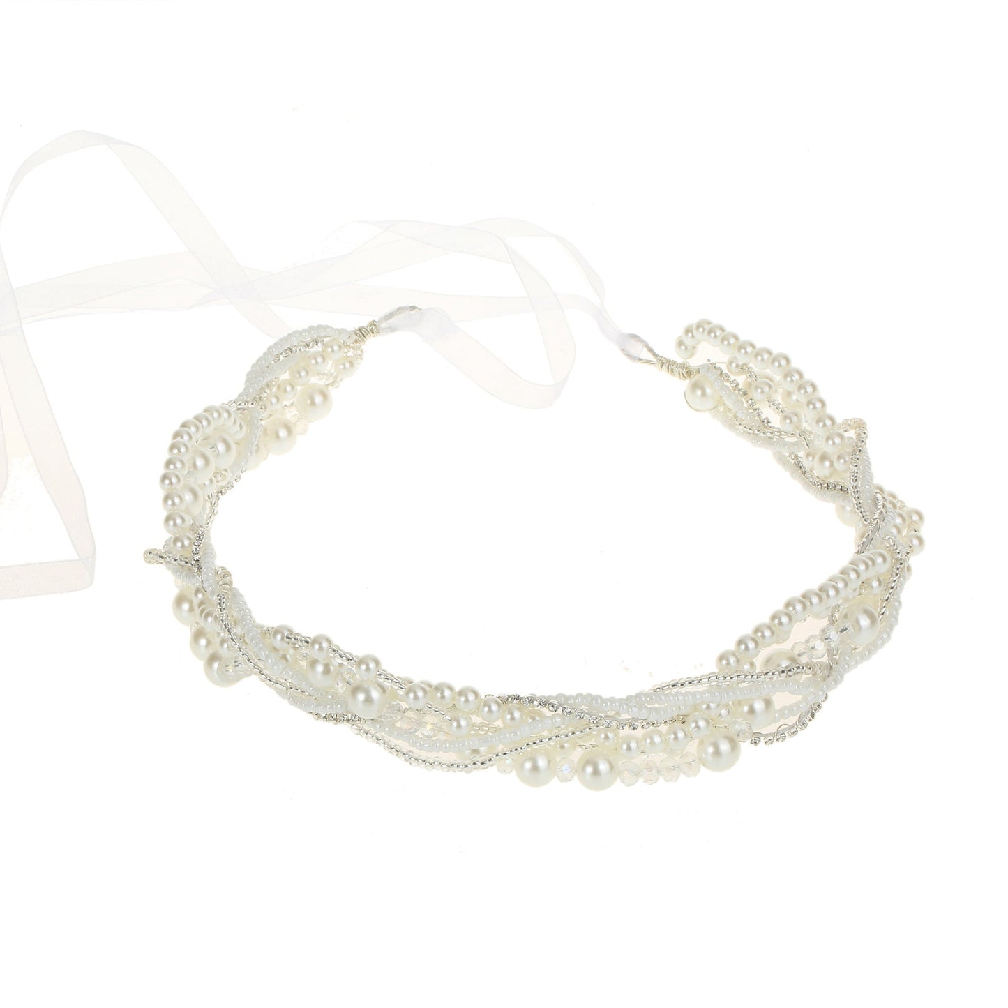 Elegant Bride Handmade Beaded Headband with Crystal Detail