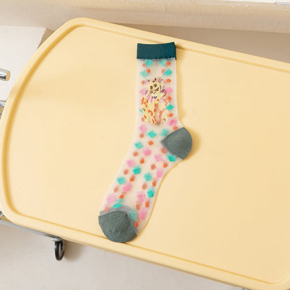Rufia - Whimsical Cartoon Patterned Sheer Socks