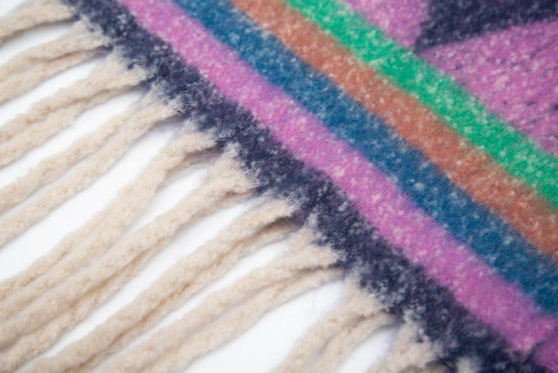 Winter Cozy Tassel Color Block Warm Scarf