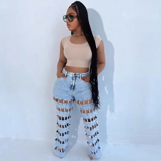 Distressed High-Waisted Straight Leg Jeans