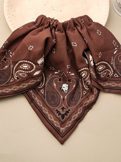 Retro Gothic Bandana Print Hair Tie