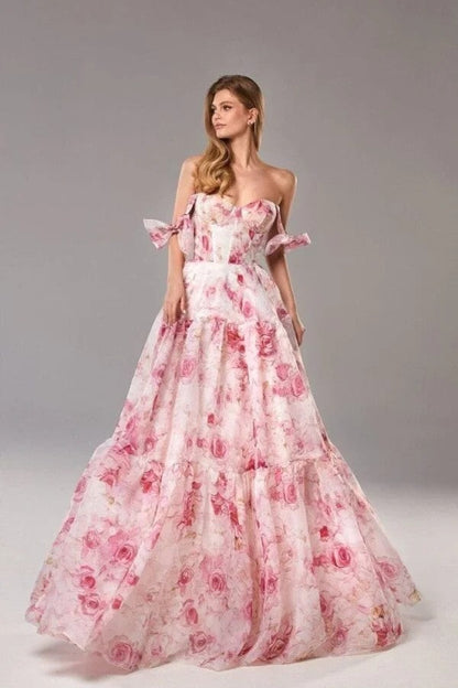 Elegant Off-Shoulder Maxi Dress with 3D Floral Design