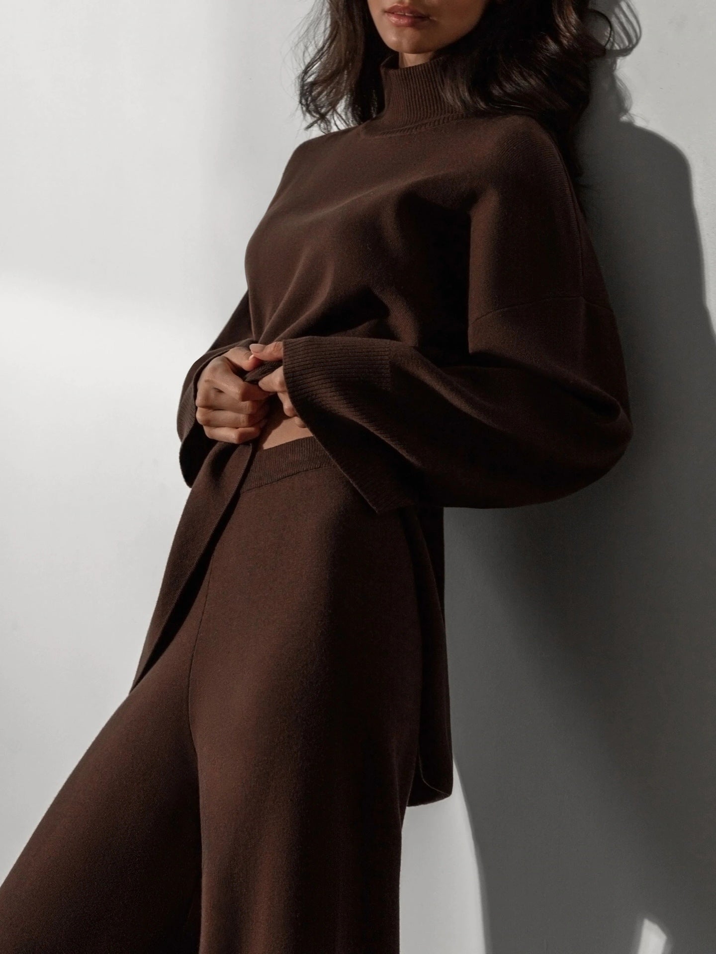 High Collar Irregular Knit Sets