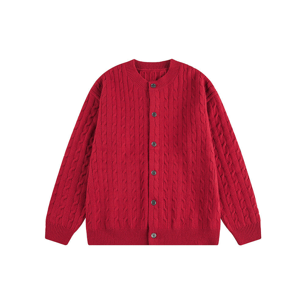 Simple Cable Knit Button Down Loose Cardigan
