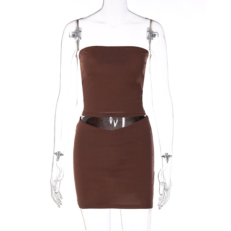 Trendy Casual Off-Shoulder Slim Fit Skirt Set