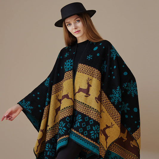 Ethnic Style Shawl, Women'S Outfit, Double-Sided Imitation Cashmere Scarf, Blanket Cape, Autumn And Winter Christmas Day Cape, Thickened