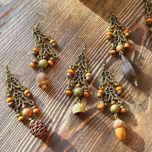 Vintage-Inspired Bohemian Hollow Bead Earrings with Natural Dried Fruits