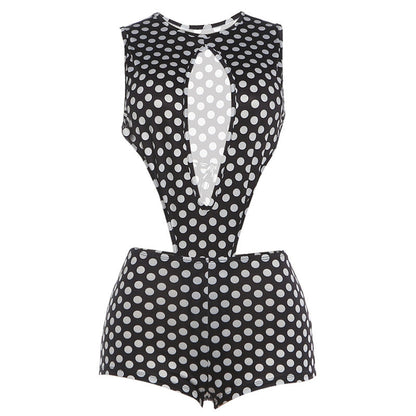Dot Pattern Sexy Hollow Out Jumpsuit Set