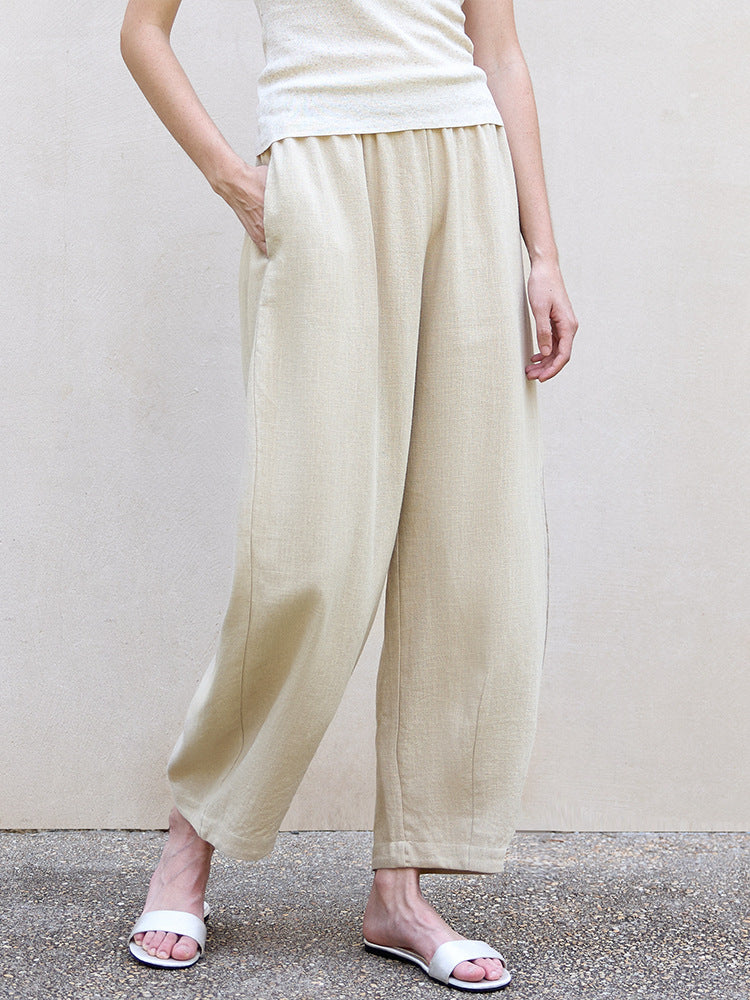 High Waist Tencel Linen Carrot Pants for Women - Elegant Relaxed Fit