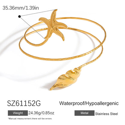 Starfish Shell Decorated Stainless Steel Bracelet for Women