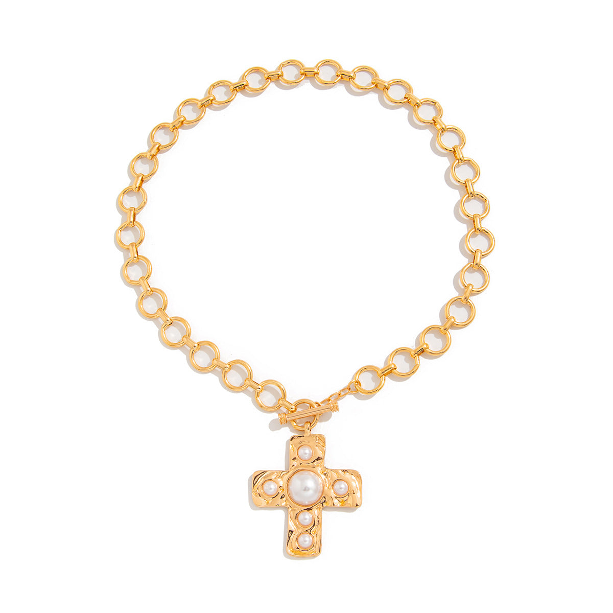 Liquid Metal Cross Pendant Necklace With Beads Elegant Fashion Jewelry