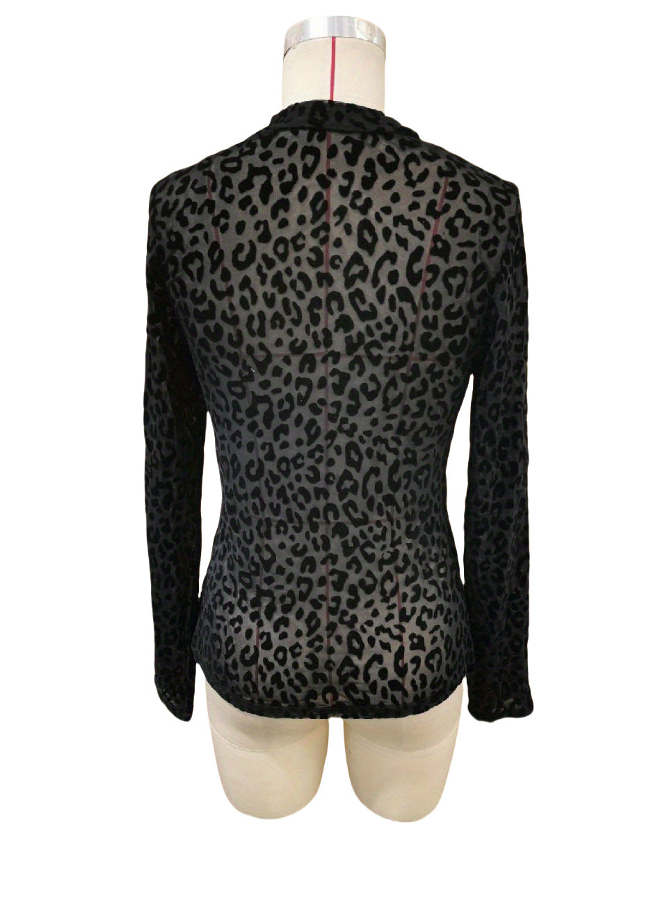 Black Leopard Print Sexy Mesh Top