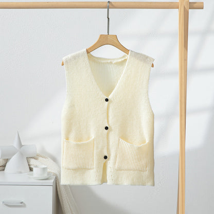 Casual Solid Color V-Neck Knit Vest