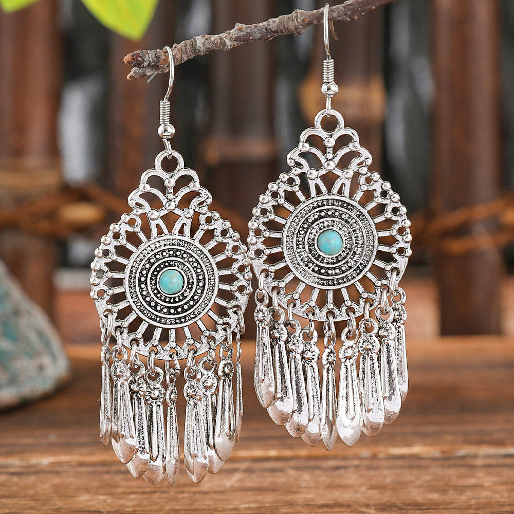 Bohemian Vintage Floral Tassel Earrings for Women