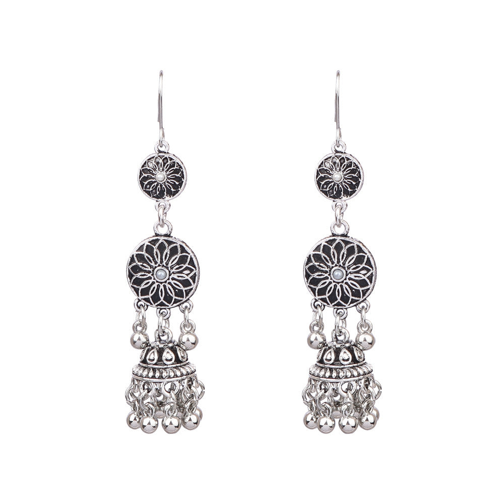 Vintage Tribal Silver Earrings with Beads and Tassels