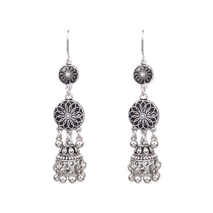 Vintage Tribal Silver Earrings with Beads and Tassels