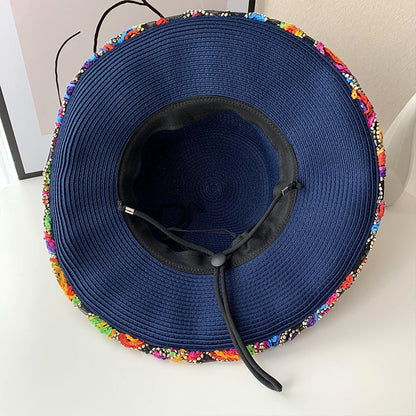 Shade Hat Beach Women'S Summer Ethnic Style Sunscreen Straw Hat