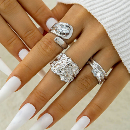 Geometric Statement Alloy Gemstone Ring Set