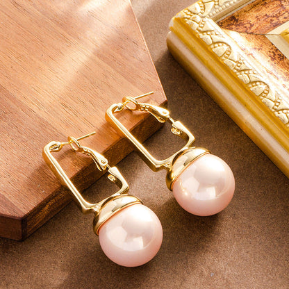 Fashion Pearl Earrings Stylish Geometric Design 925 Silver Needle