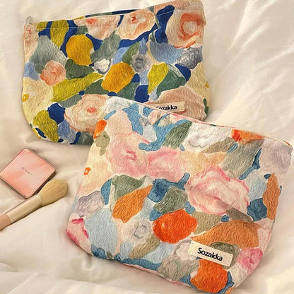Floral Irregular Print Portable Cosmetic Bag
