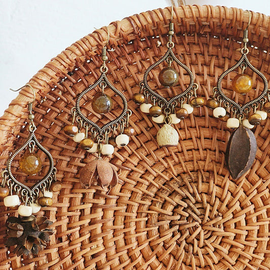 Bohemian Geometric Tassel Earrings with Agate Beads
