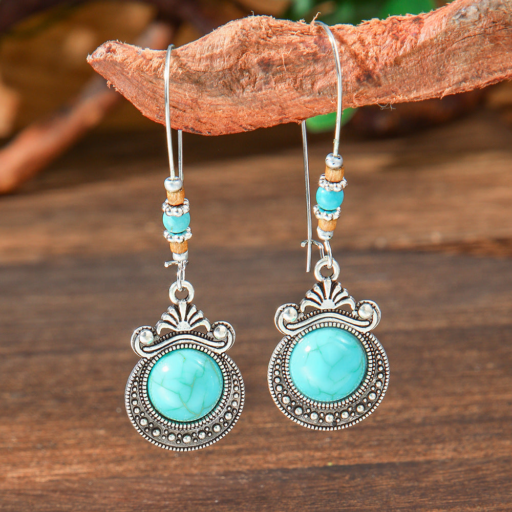 Geometric Turquoise Fringe Earrings Set Bohemian Style