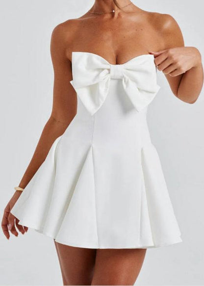 Strapless Lace Up Back Dress With Bow Detail