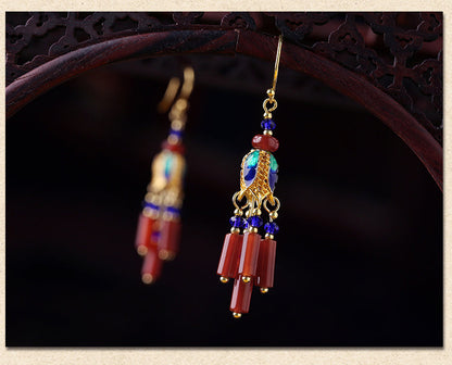 Ethnic Style Retro Red Agate Tassels Fashion Sense Earrings