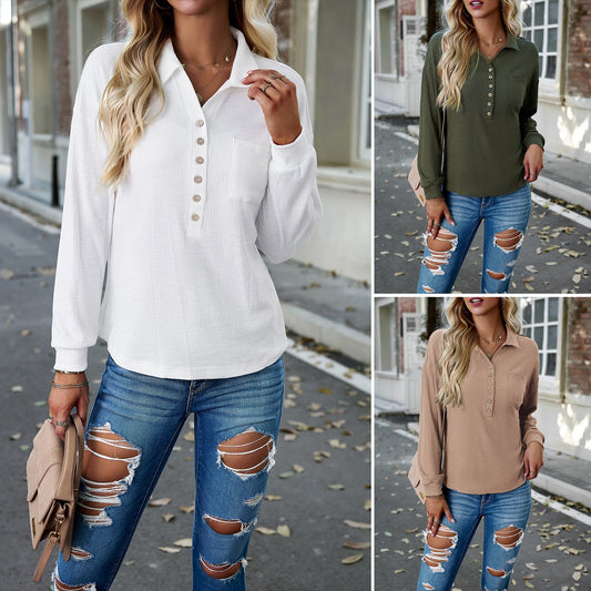Autumn And Winter Solid Color Polo Neck Knit Top