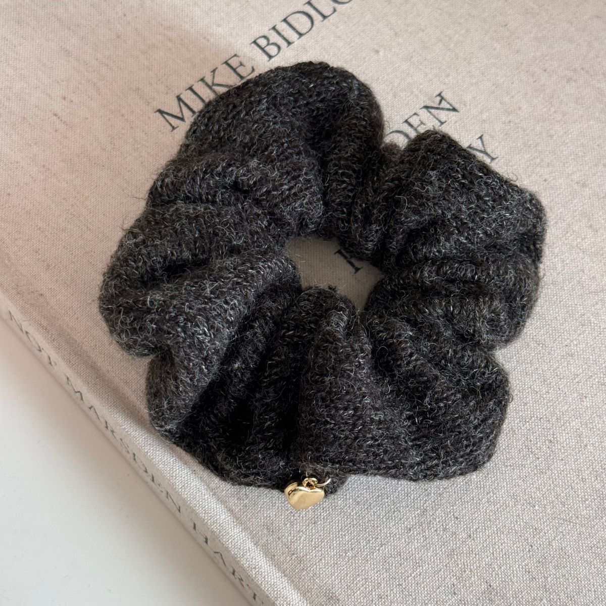 Solid Color Heart Pendant Knit Hair Tie