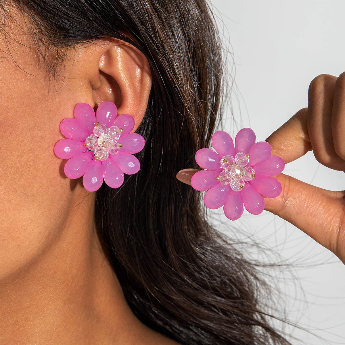 Colorful Resin Flower Petal Earrings Sweet Floral Studs