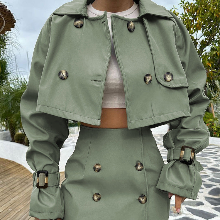 Stylish Women's Casual Short Utility Jacket and Skirt Set