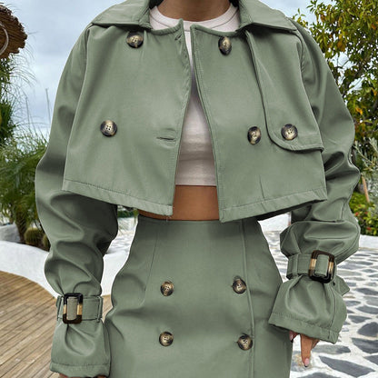 Stylish Women's Casual Short Utility Jacket and Skirt Set