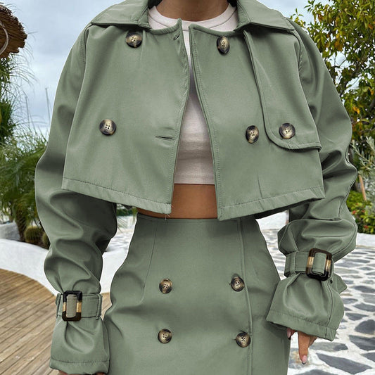 Stylish Women's Casual Short Utility Jacket and Skirt Set