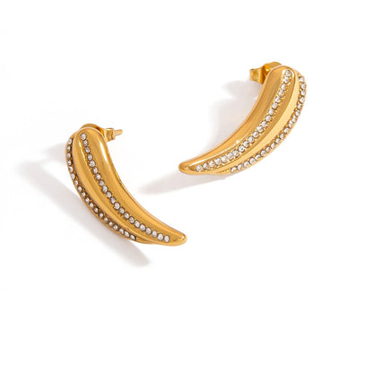 Geometric Stainless Steel Earrings with Embedded Crystal
