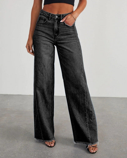 Loose-Fit Wide Leg Denim Pants with Contrast Stitching
