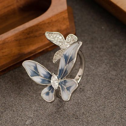 Elegant Floral Adjustable Open Ring With Zirconium For Women