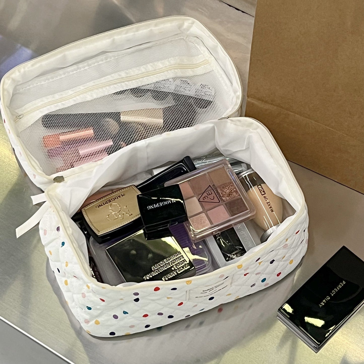 Colorful Polka Dot Makeup Bag Large Capacity Travel Clutch